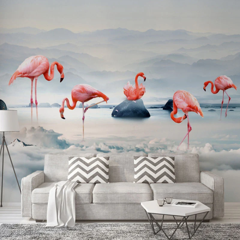 Illustration Flamingo-Wandbild-Tapete, ganze Wandkunst für Mädchenzimmer, nach Maß gefertigt Clearhalo