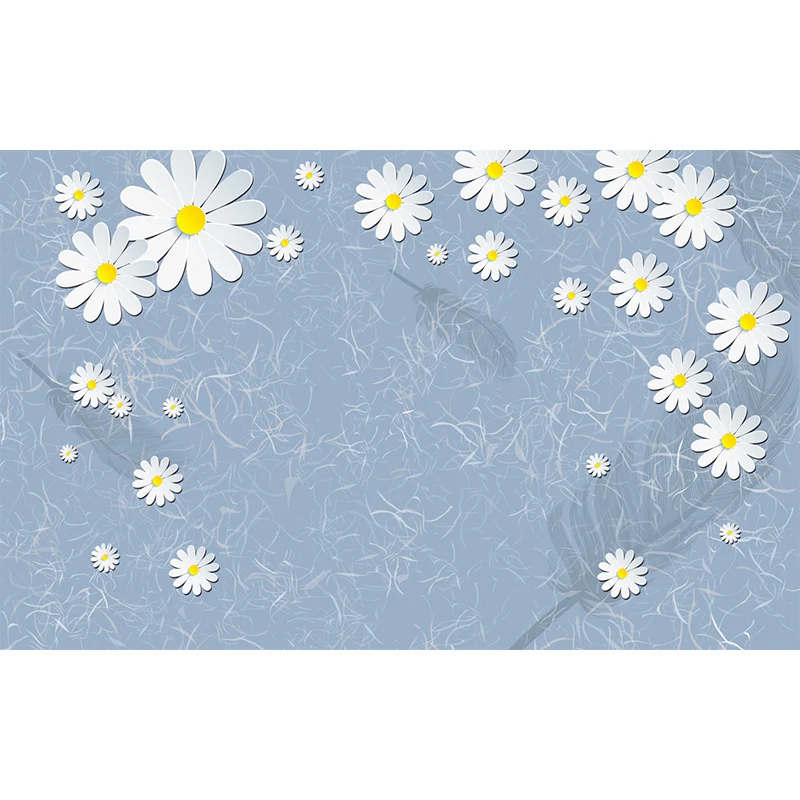 Illustration Gänseblümchen-Blumen-Tapeten-Wandbild für Schlafzimmerdekoration, Blau-Gelb-Weiß, individueller Druck Clearhalo