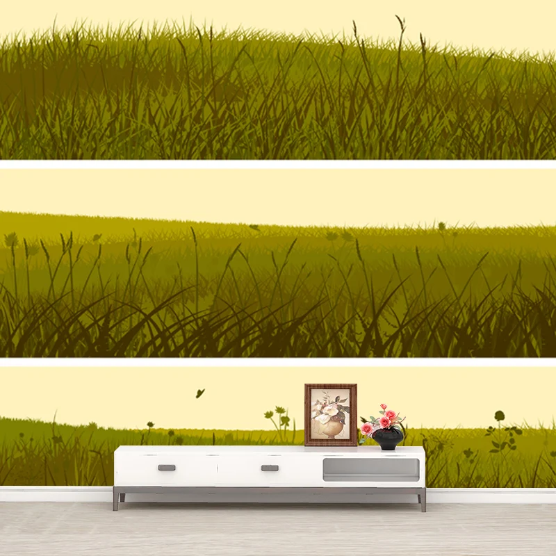 Illustration Grasland Wandtattoo für Wohnzimmer, grün, individuelle Größe erhältlich Clearhalo
