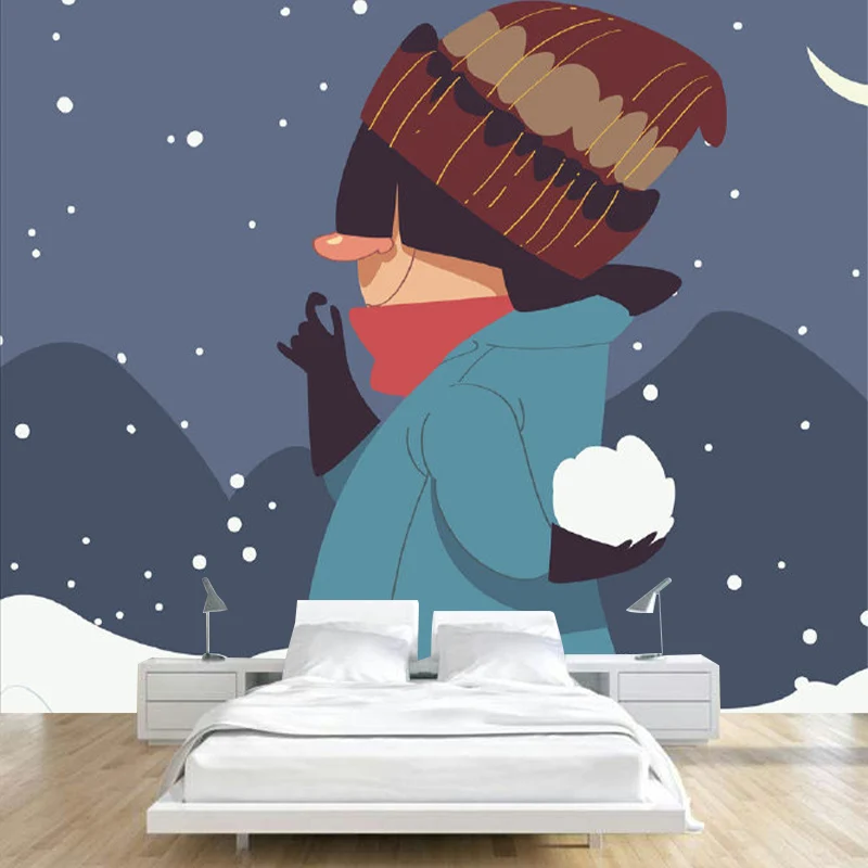 Illustration-Schneeballspiel-Wandbilder für Kinderzimmer, Grau und Grün, nach Maß gefertigt Clearhalo