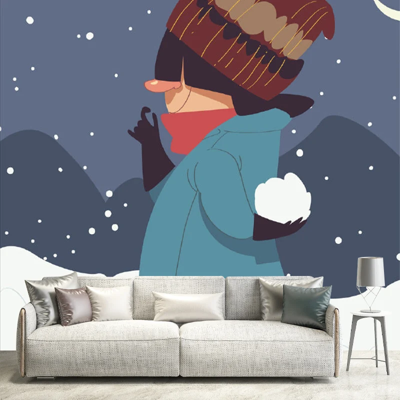 Illustration-Schneeballspiel-Wandbilder für Kinderzimmer, Grau und Grün, nach Maß gefertigt Clearhalo