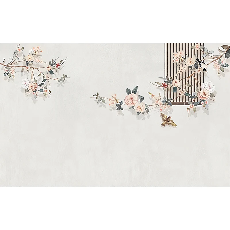 Individuelle Illustration einer eleganten Wandtapete für das Wohnzimmer mit Blumenmuster Rosa Clearhalo