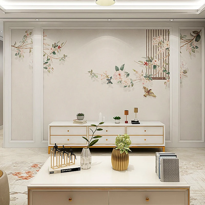 Individuelle Illustration einer eleganten Wandtapete für das Wohnzimmer mit Blumenmuster Rosa Clearhalo