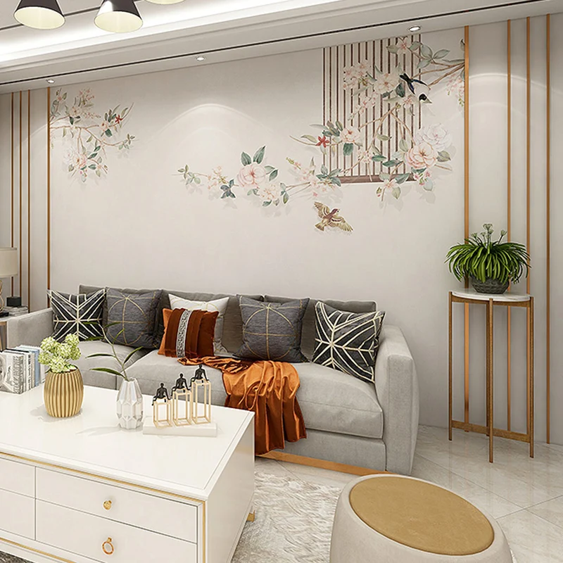 Individuelle Illustration einer eleganten Wandtapete für das Wohnzimmer mit Blumenmuster Rosa Clearhalo