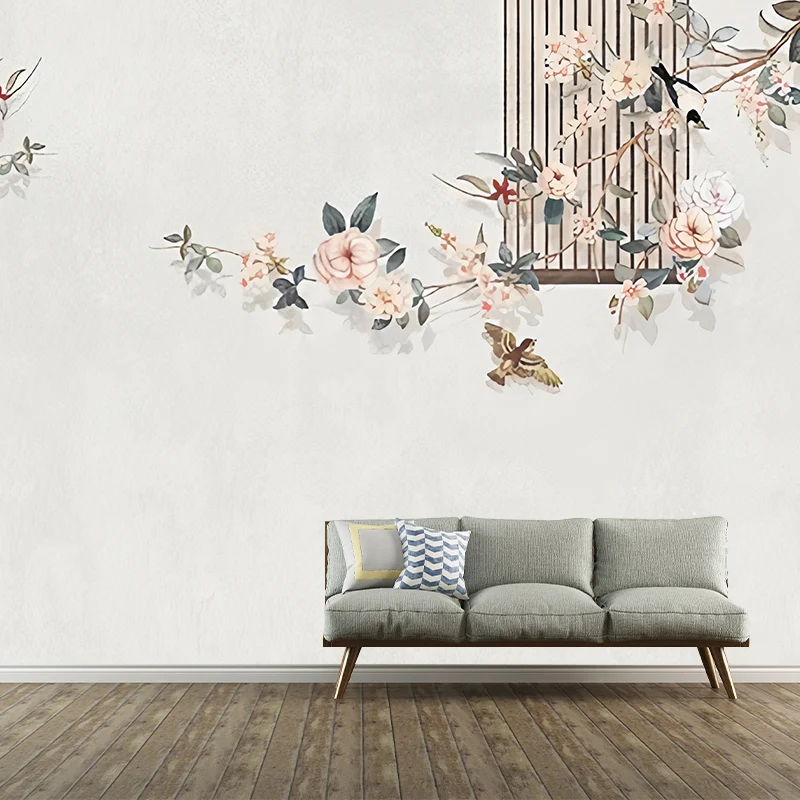 Individuelle Illustration einer eleganten Wandtapete für das Wohnzimmer mit Blumenmuster Rosa Clearhalo