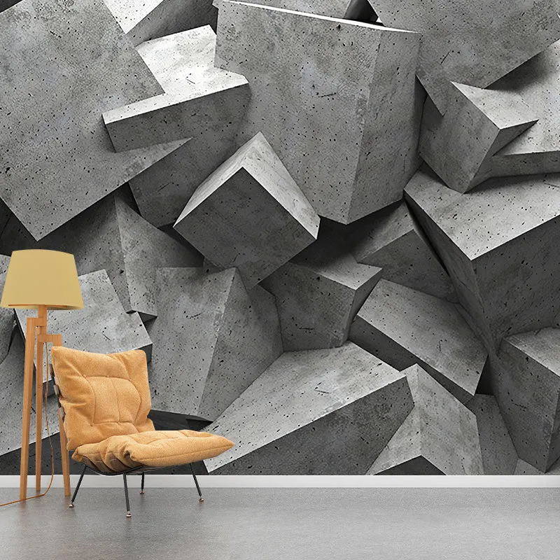 Industrielle Wandtapete, pastellgrau, unregelmäßige 3D-Geometrien, Wandkunst, individuelle Größe erhältlich Clearhalo