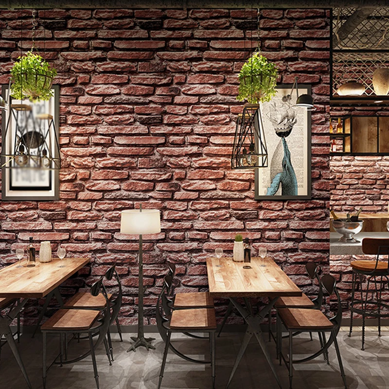 Industrie-Tapetenrolle dunkler Farbe, 5,5 m², Wanddekoration mit Ziegelimitat-Effekt für Restaurants Clearhalo