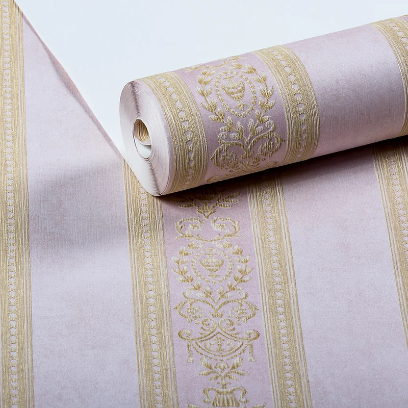 Jacquard-Streifen-Tapetenrolle, bestickte Vintage-Wandverkleidung Pastellfarben Clearhalo