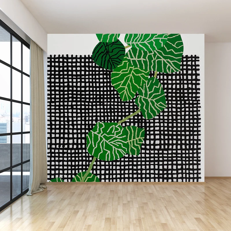 Kariertes und pflanzliches Wandbild, moderne dekorative Wohnzimmer-Wandverkleidung, individuelle Größe erhältlich Clearhalo