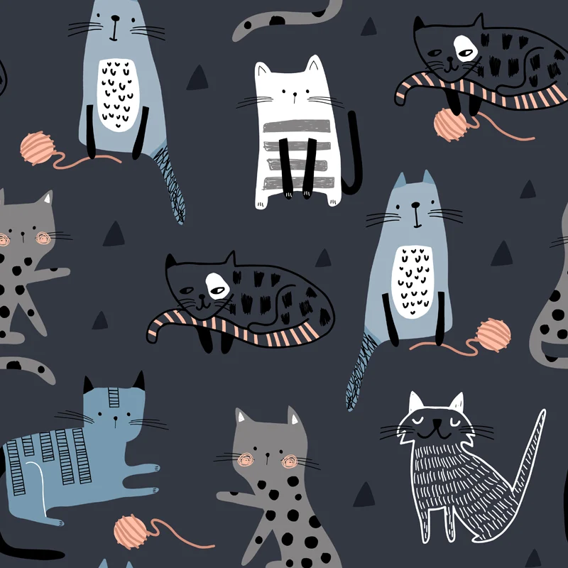 Katzen-Tapeten-Wandbild, dunkelgrau, Kinderkunst-Wandverkleidung für Kinderzimmer, Vliesstoff Clearhalo