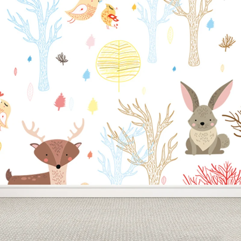 Kawaii-Tier-Wandpapier-Wandbild für Kinderzimmer, handbedruckte Wandkunst, individuelle Größe Clearhalo