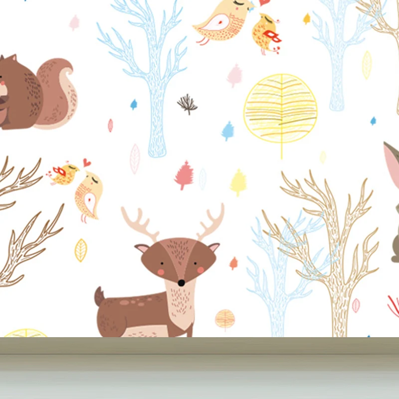 Kawaii-Tier-Wandpapier-Wandbild für Kinderzimmer, handbedruckte Wandkunst, individuelle Größe Clearhalo
