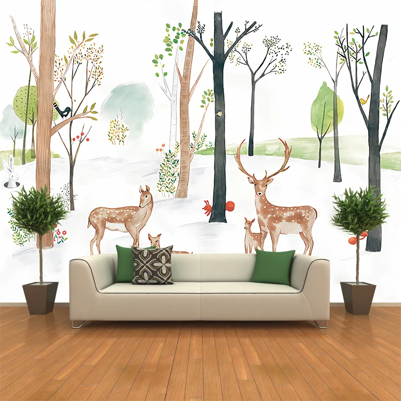 Kinder-Kunst-Sika-Hirsch-Wandbild für Kinderzimmer, individuelle Wanddekoration Weiß-Grün-Gelb Clearhalo