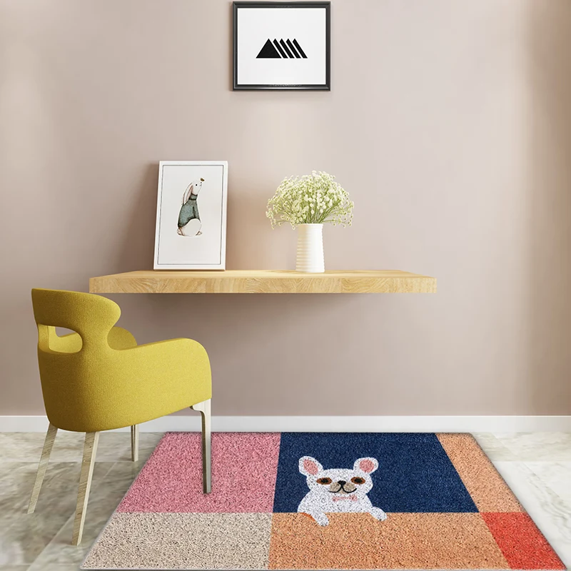 Kinder-Teppich mit Hundemuster, mehrfarbiger Vinyl-Teppich, waschbarer, rutschfester Teppich für die Heimdekoration Clearhalo
