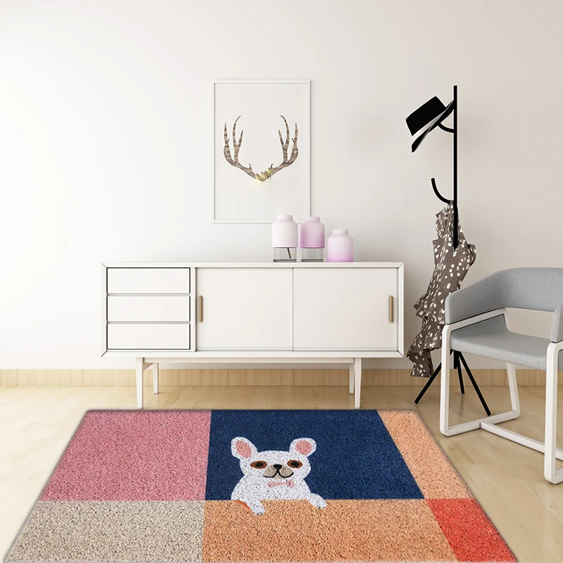 Kinder-Teppich mit Hundemuster, mehrfarbiger Vinyl-Teppich, waschbarer, rutschfester Teppich für die Heimdekoration Clearhalo