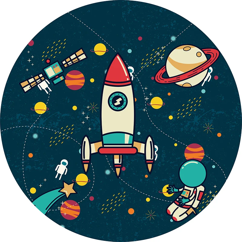 Kinderteppich mit Weltraummuster, schwarzer und blauer Polyesterteppich, waschbar, haustierfreundlich, rutschfester Teppic...