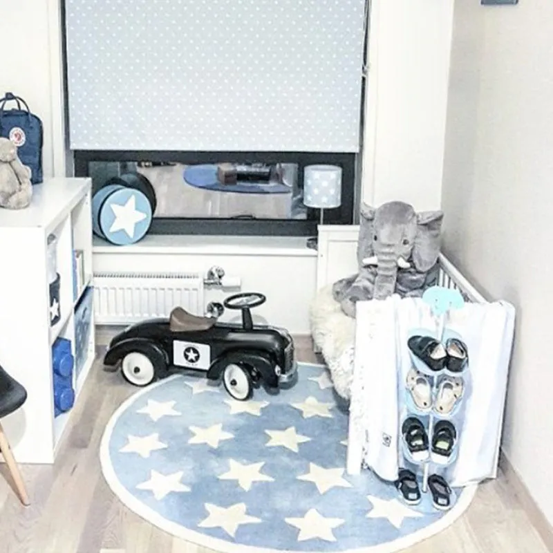 Kinderzimmerteppich Blau mit geometrischem Sternenmuster, Polyester, haustierfreundlich, waschbar Clearhalo