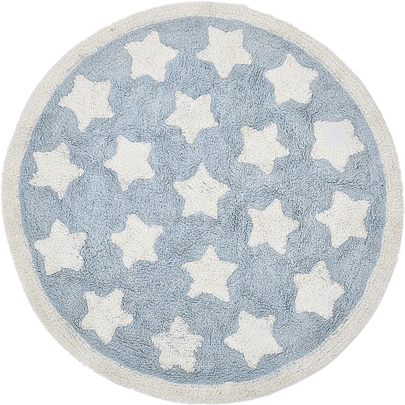 Kinderzimmerteppich Blau mit geometrischem Sternenmuster, Polyester, haustierfreundlich, waschbar Clearhalo