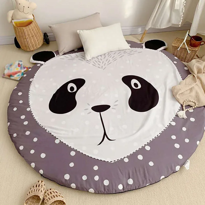 Kinderzimmerteppich Grau mit Tier-Schaf-Kaninchen-Panda-Aufdruck, schmutzabweisender Baumwollteppich Clearhalo