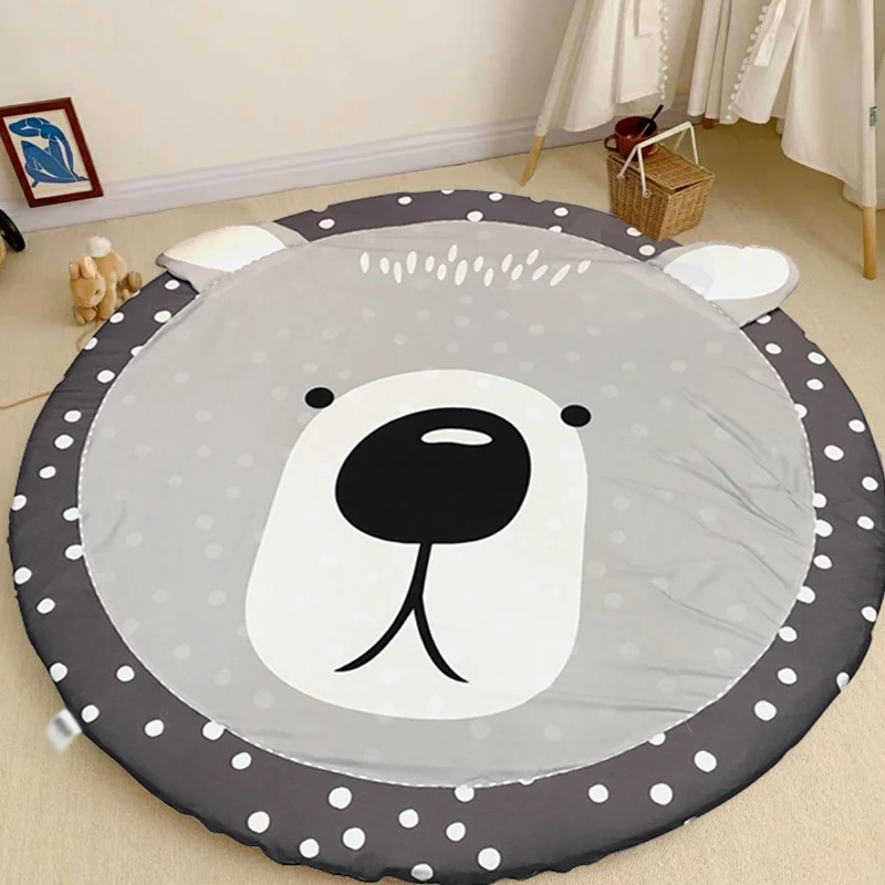 Kinderzimmerteppich Grau mit Tier-Schaf-Kaninchen-Panda-Aufdruck, schmutzabweisender Baumwollteppich Clearhalo