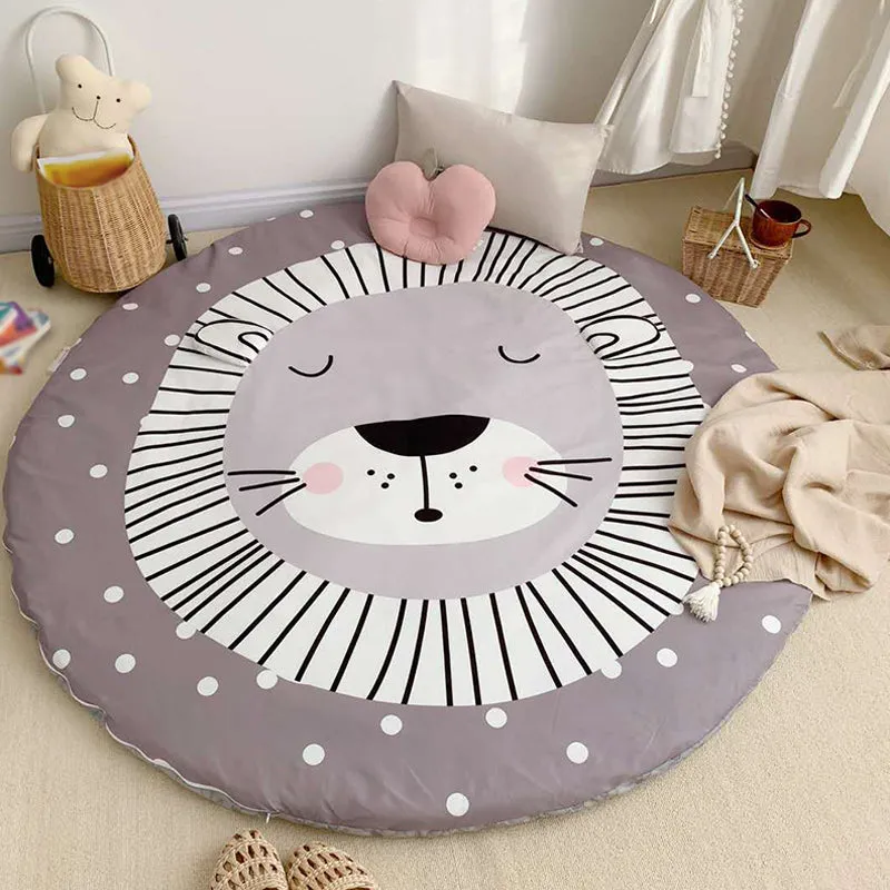Kinderzimmerteppich Grau mit Tier-Schaf-Kaninchen-Panda-Aufdruck, schmutzabweisender Baumwollteppich Clearhalo