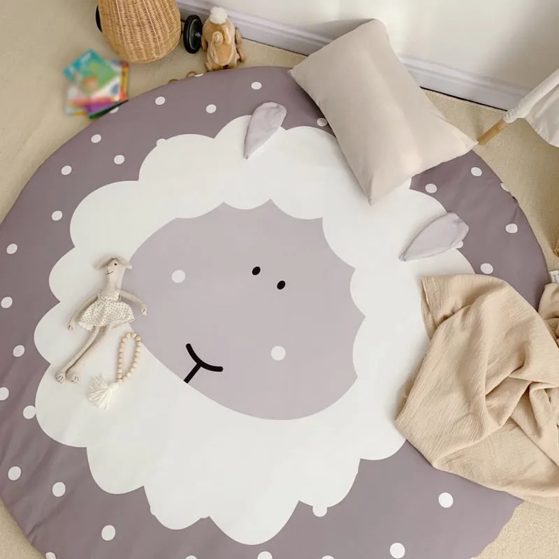 Kinderzimmerteppich Grau mit Tier-Schaf-Kaninchen-Panda-Aufdruck, schmutzabweisender Baumwollteppich Clearhalo