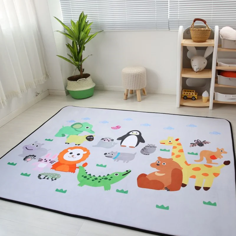 Kinderzimmerteppich Rosa und Blau mit Tiermotiv, Pinguin, Giraffe, Schaf, Wolle, maschinenwaschbarer Teppich Clearhalo