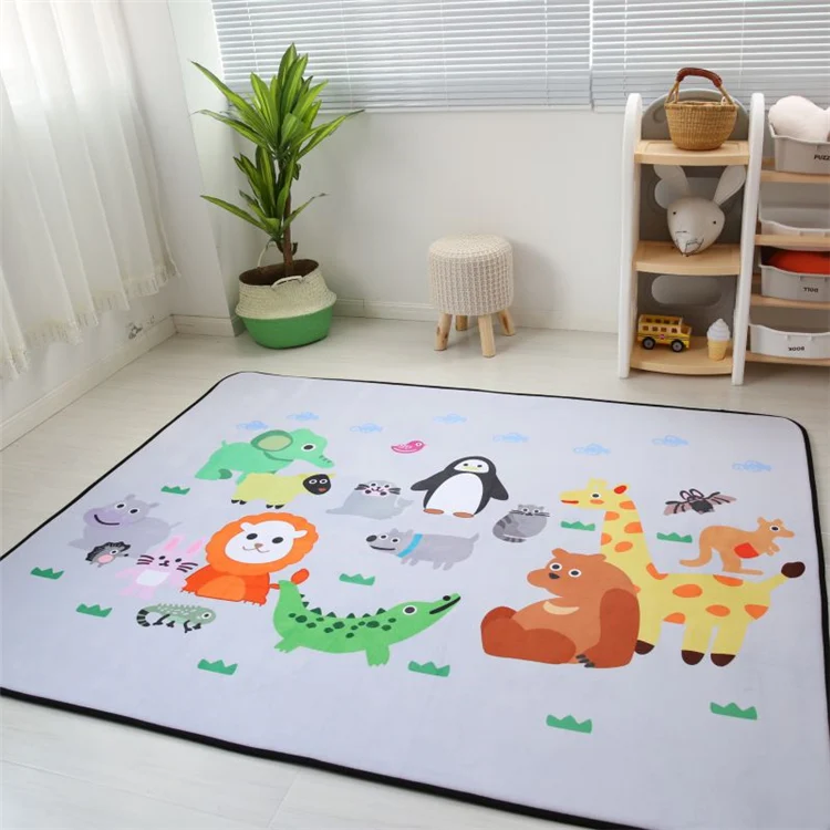 Kinderzimmerteppich Rosa und Blau mit Tiermotiv, Pinguin, Giraffe, Schaf, Wolle, maschinenwaschbarer Teppich Clearhalo
