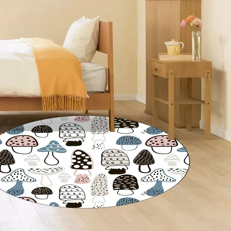 Kinderzimmerteppich Weiß mit botanischem Pilzmuster, Polyester, rutschfeste Rückseite, waschbarer Teppich Clearhalo