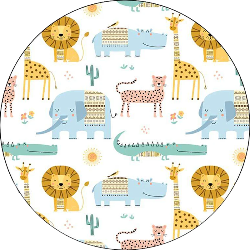Kinderzimmer-Teppich Weiß, Tier-Löwe-Elefant-Krokodil-Muster, maschinenwaschbarer Polyester-Teppich Clearhalo