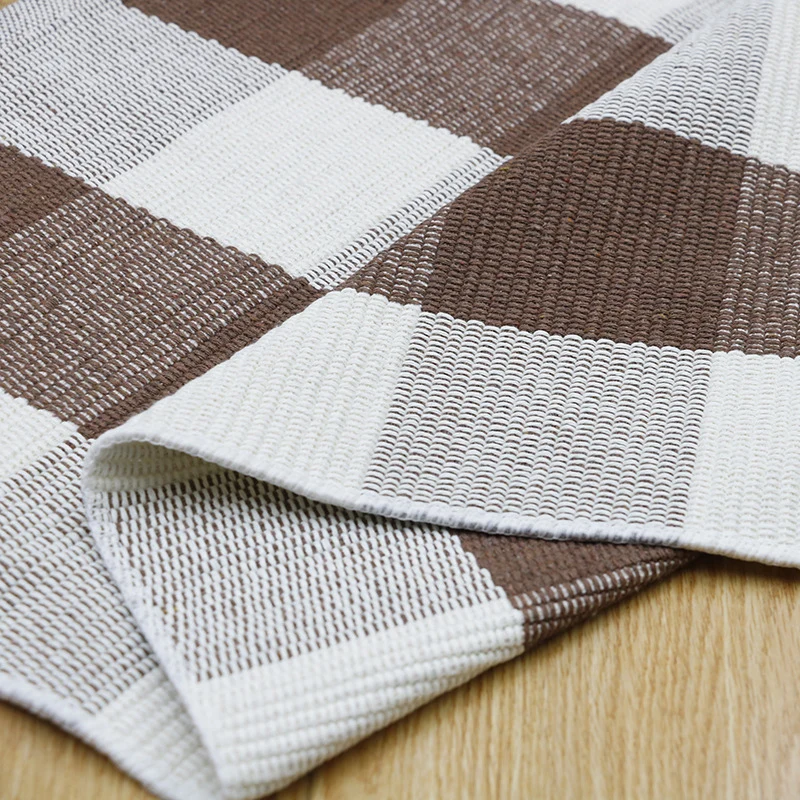 Klassischer Büffel-Karo-Teppich, braun, flippiger Teppich, maschinenwaschbarer Baumwollteppich für Schlafzimmer Clearhalo
