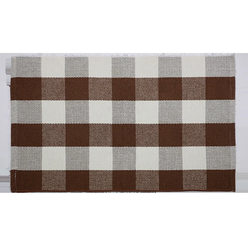 Klassischer Büffel-Karo-Teppich, braun, flippiger Teppich, maschinenwaschbarer Baumwollteppich für Schlafzimmer Clearhalo