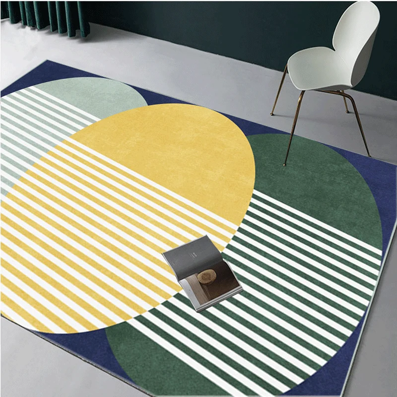 Klassischer mehrfarbiger geometrischer Teppich aus synthetischem Mid-Century-Teppich mit rutschfester Rückseite, schmutzab...