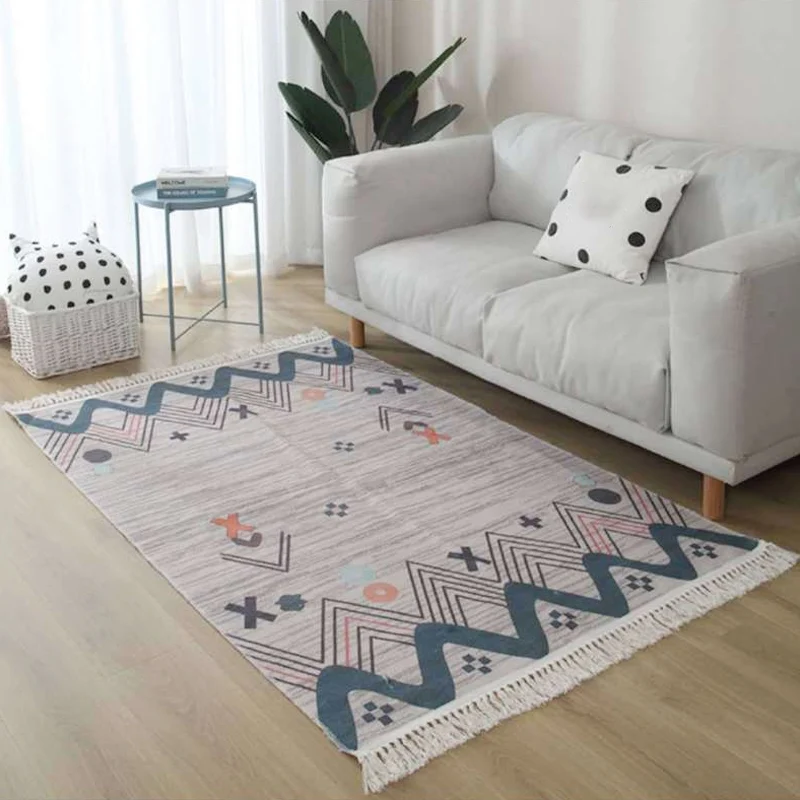 Klassischer südwestlicher Teppich mit geometrischem Muster, schwarzer und brauner Stammesteppich, Leinenfransen, waschbare...