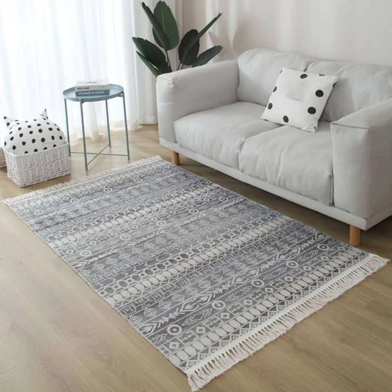 Klassischer südwestlicher Teppich mit geometrischem Muster, schwarzer und brauner Stammesteppich, Leinenfransen, waschbare...