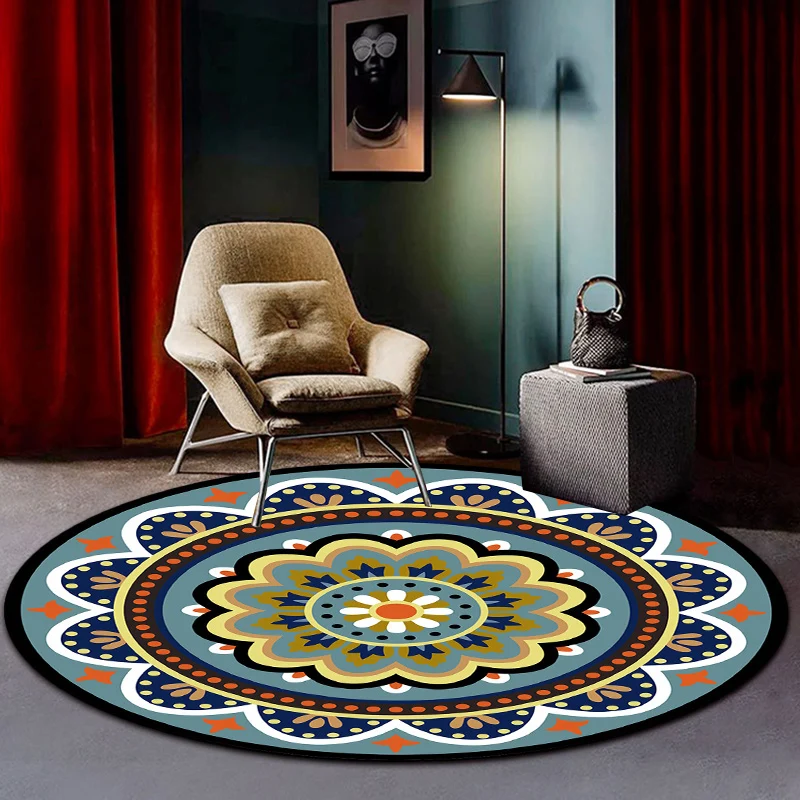 Klassischer Teppich mit Blumenmuster, blauer Tribal-Teppich, waschbarer Polyester-Teppich mit rutschfester Rückseite für d...