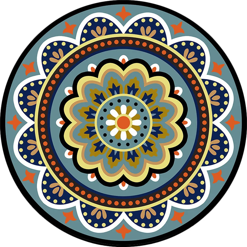 Klassischer Teppich mit Blumenmuster, blauer Tribal-Teppich, waschbarer Polyester-Teppich mit rutschfester Rückseite für d...