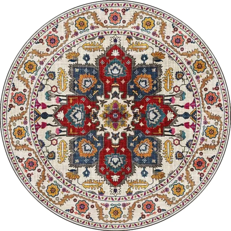 Klassischer Teppich mit Medaillonmuster und floralem, blauem und rotem Stammesteppich aus waschbarem Polyester mit rutschf...