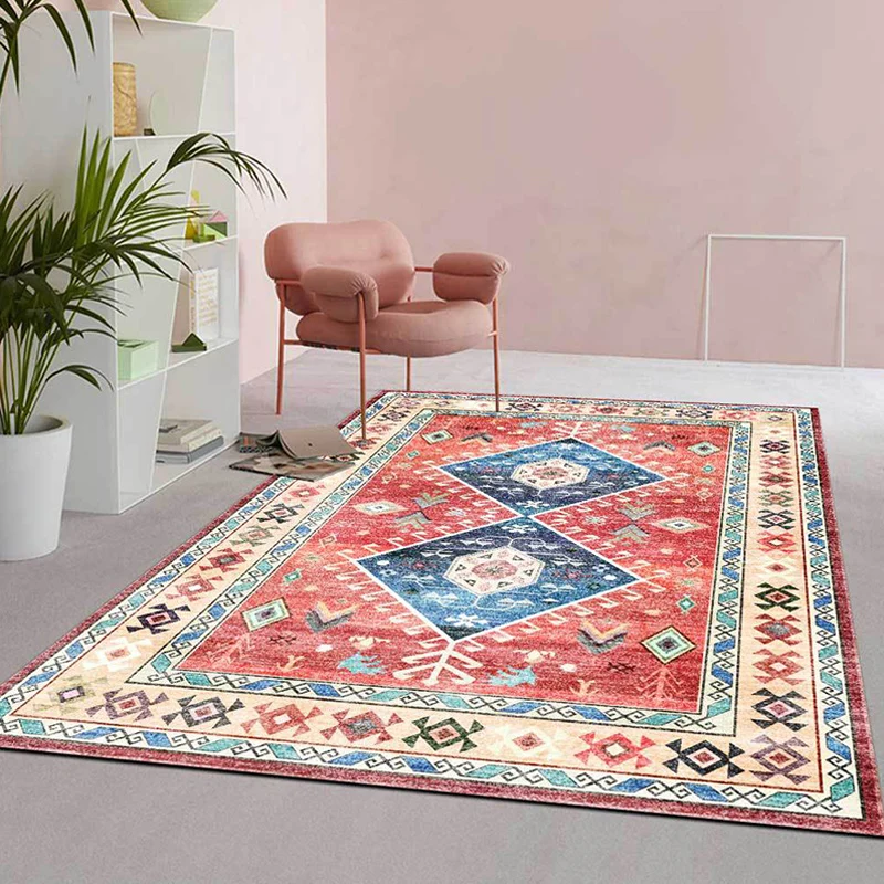 Klassischer Teppich mit Stammesmuster, hellroter Südwest-Teppich, maschinenwaschbarer Polyester-Teppich mit rutschfester R...