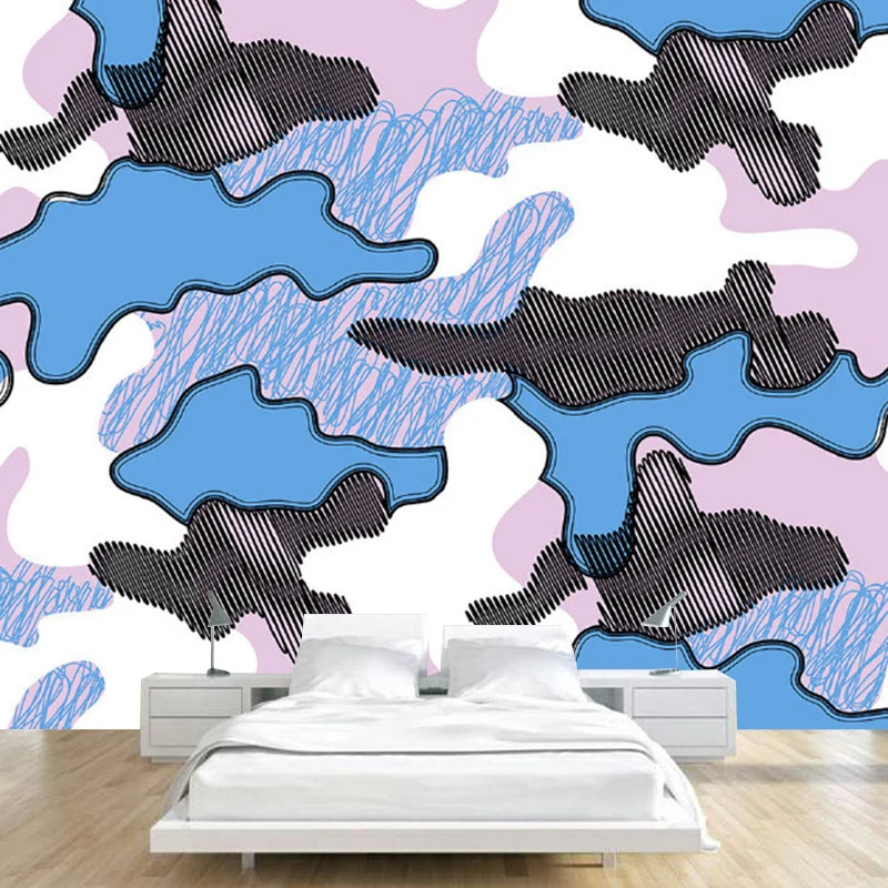 Künstlerische abstrakte Wolkenzeichnung, rosa und blau, waschbare Wanddekoration für Kinderzimmer Clearhalo