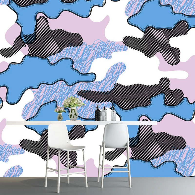 Künstlerische abstrakte Wolkenzeichnung, rosa und blau, waschbare Wanddekoration für Kinderzimmer Clearhalo