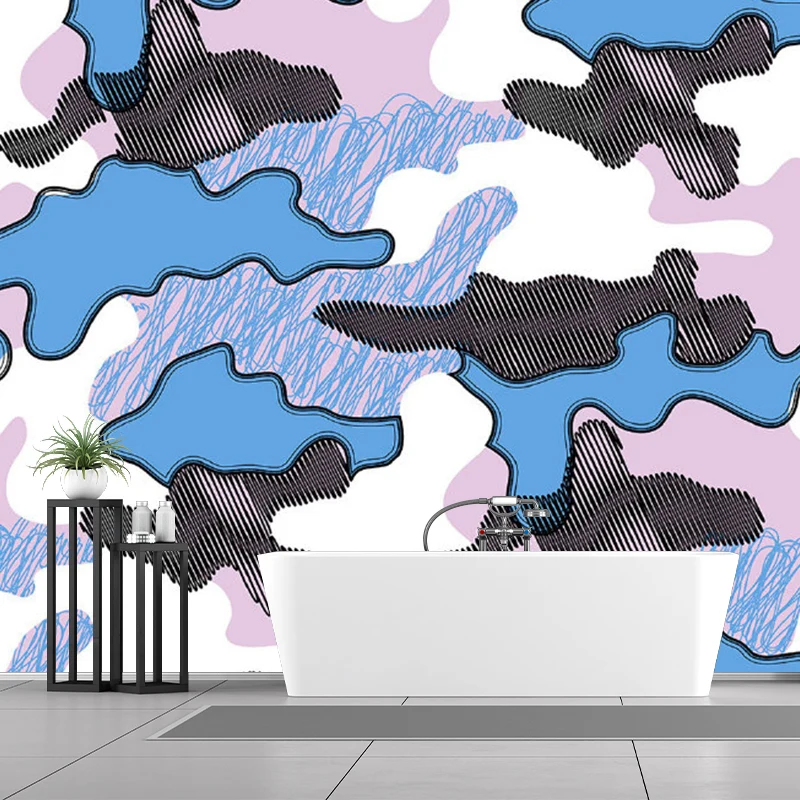 Künstlerische abstrakte Wolkenzeichnung, rosa und blau, waschbare Wanddekoration für Kinderzimmer Clearhalo