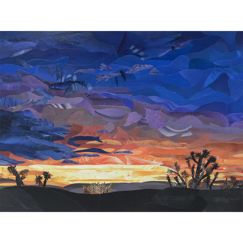 Künstlerische Wildnis-Sonnenuntergang-Kaktus-Wandbilder für das Wohnzimmer, personalisierte Wandverkleidung Orange-Blau Cl...