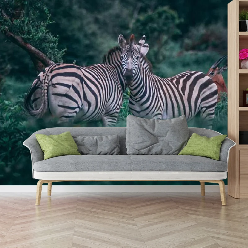 Komplett moderner Wandaufkleber grüner Doppelzebra-Wandverkleidung, personalisierte Größe erhältlich Clearhalo