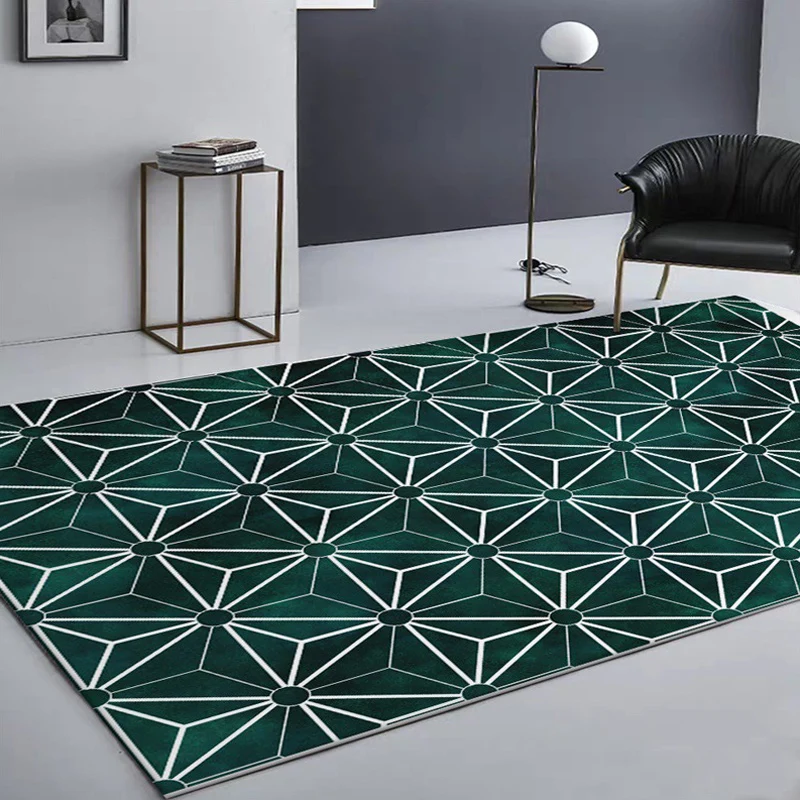 Kreativer Teppich mit geometrischem Muster, grün, moderner Teppich, waschbarer Polyester-Teppich mit rutschfester Rückseit...