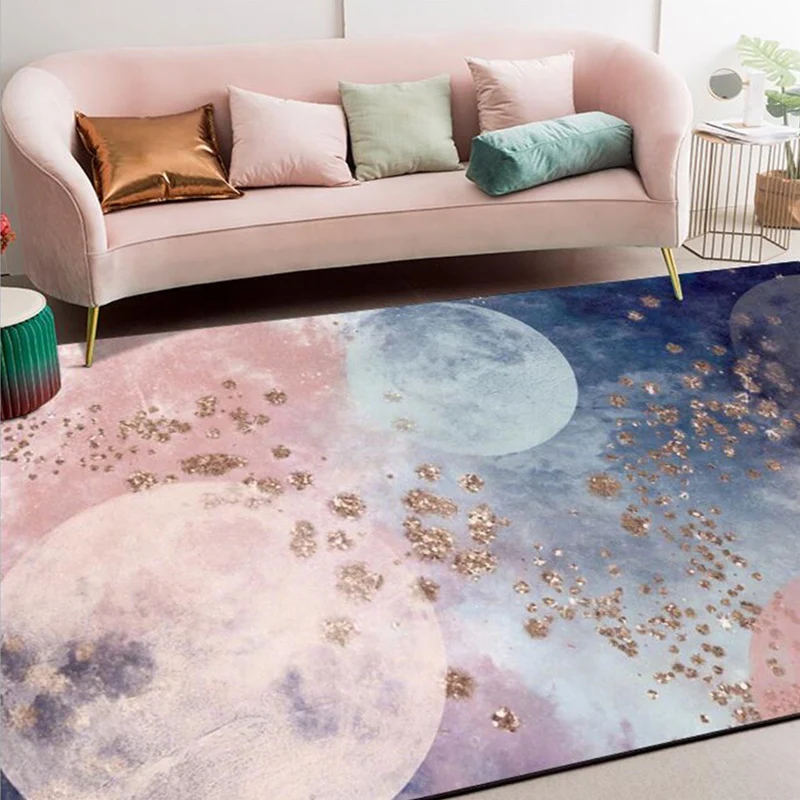 Kreativer Teppich mit Mondmuster, rosa und blau, moderner Teppich, Polyester, waschbar, rutschfeste Rückseite, Teppich für...