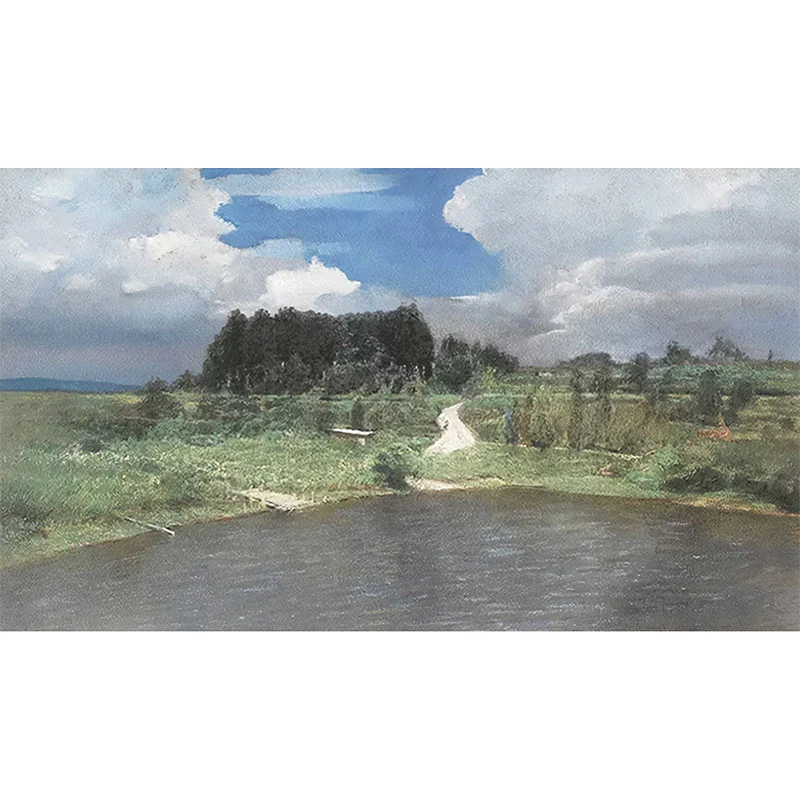 Landschaftsbaum- und See-Wandtapete für Gästezimmer, individuelle Wanddekoration Grün und Weiß Clearhalo