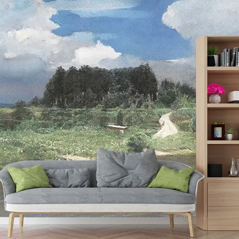 Landschaftsbaum- und See-Wandtapete für Gästezimmer, individuelle Wanddekoration Grün und Weiß Clearhalo
