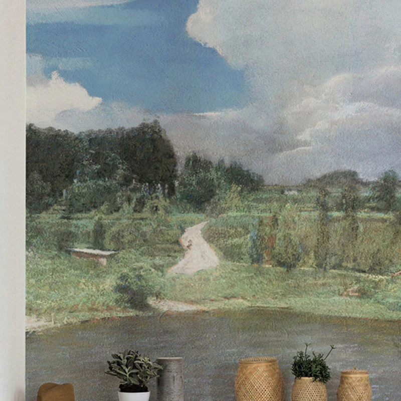 Landschaftsbaum- und See-Wandtapete für Gästezimmer, individuelle Wanddekoration Grün und Weiß Clearhalo
