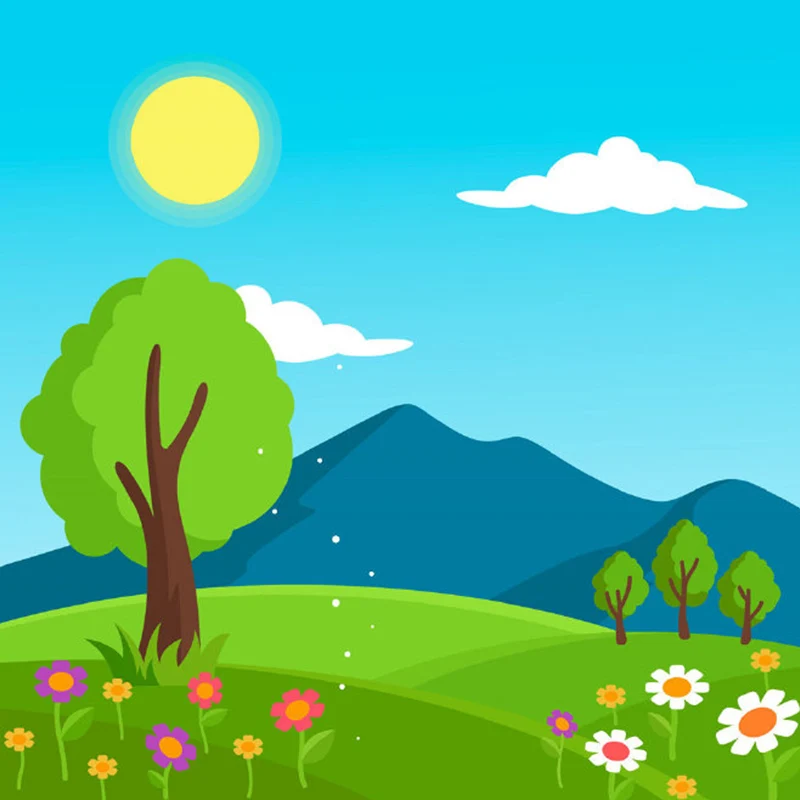 Landschaftswandbilder Originalgröße, Cartoon-Frühlingssonnenblumen-Wandkunst Blau-Gelb-Grün Clearhalo
